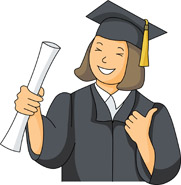 Graduate with diploma and making a thumbs up sign